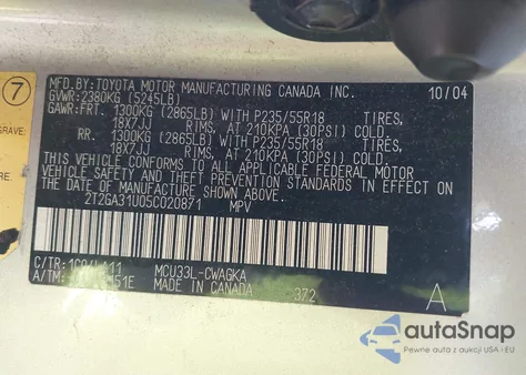 2005 Lexus Rx 330 из США, поврежденный, VIN 2T2GA31U05C020871